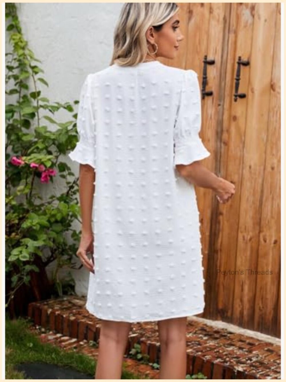 V Neck Ruffle Short Sleeve Shift Dress - Women's Casual Summer Mini Dress - Picture 4 of 7
